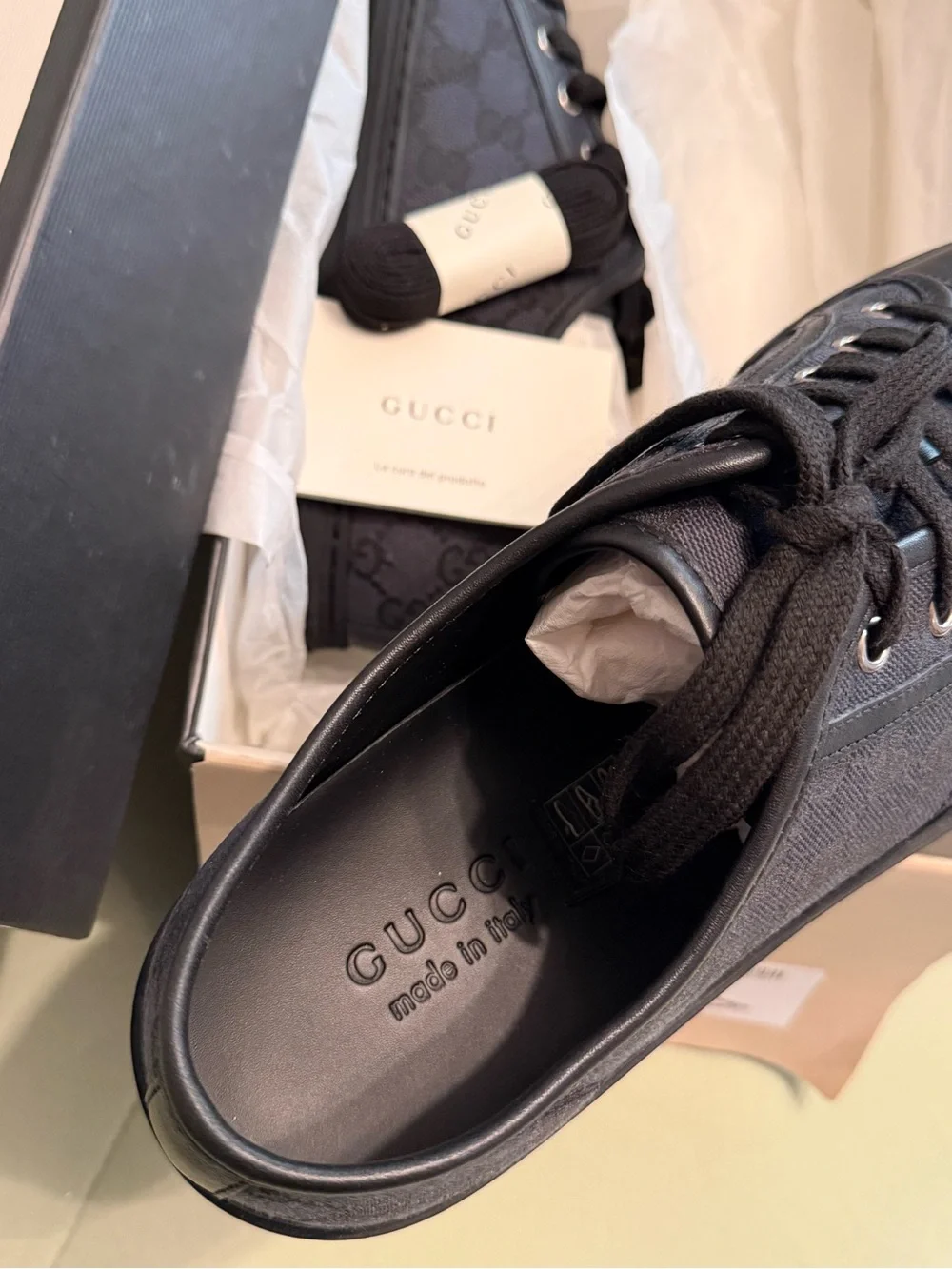Gucci Black GG Canvas Low Top Sneakers with Leather Trim